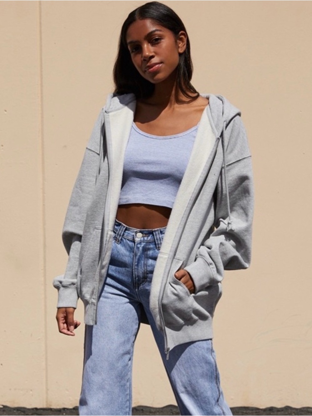 Brandy Melville John Galt Heather Gray Zip Hoodie